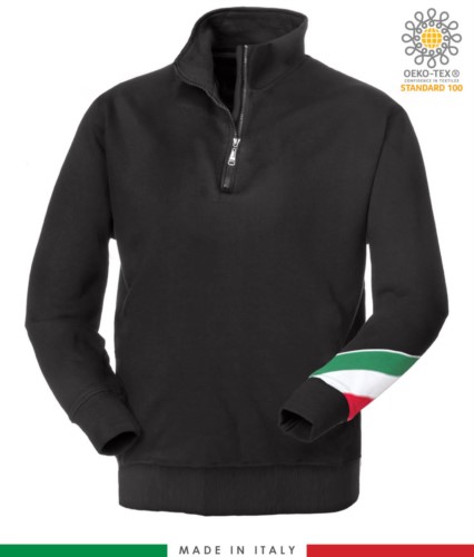 work sweatshirt with short zip made in Italy wholesale Black color with italian flag