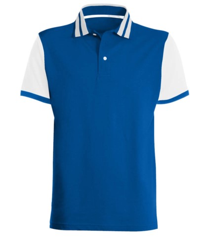 Two-tone half sleeve polo shirt with contrasting stripes on the collar, two-tone sleeves. royal Blue/Melange Grey colour