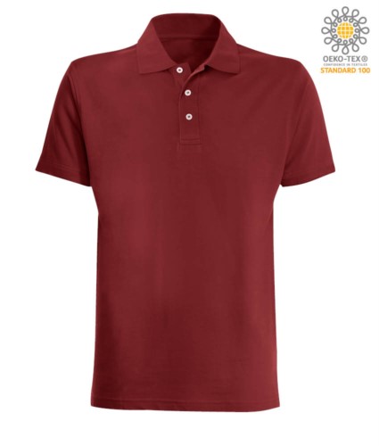 Short sleeved polo shirt in burgundy jersey