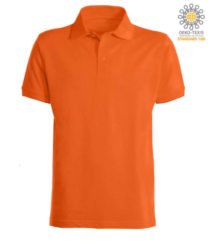 Short sleeve polo shirt with ribbed cotton sleeve bottoms. Color orange