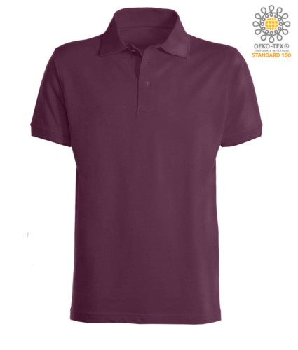 Short sleeve polo shirt with ribbed cotton sleeve bottoms. Color Burgundy