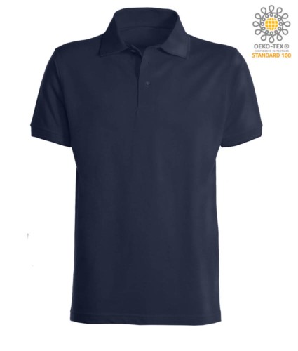 Short sleeve polo shirt with ribbed cotton sleeve bottoms. Color Navy Blue
