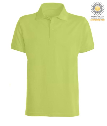 Short sleeve polo shirt with ribbed cotton sleeve bottoms. Color pistachio