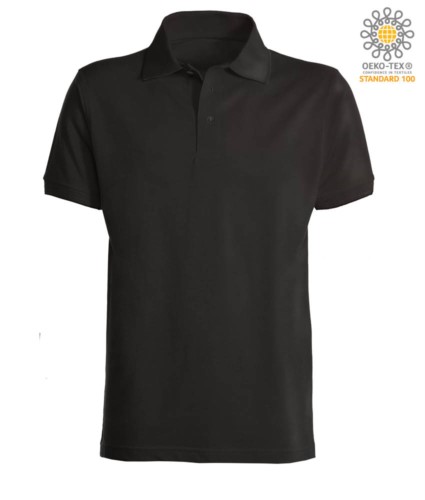 Short sleeve polo shirt with ribbed cotton sleeve bottoms. Color Black