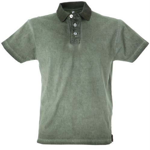 Short sleeve jersey polo shirt, three buttons closure, rib collar, creased cuff, 100% combed cotton fabric, color: green