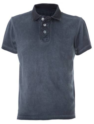 Short sleeve jersey polo shirt, three buttons closure, rib collar, creased cuff, 100% combed cotton fabric, color: navy blue 