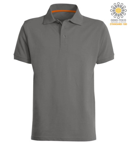 Short sleeved polo shirt with three buttons closure, 100% cotton, SMOKE colour
