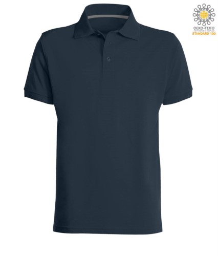 Short sleeved polo shirt with three buttons closure, 100% cotton, navy blue colour