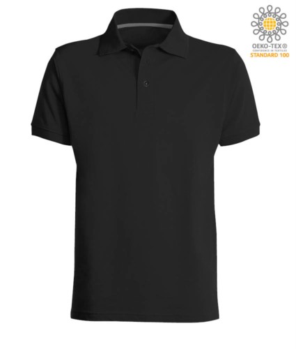 Short sleeved polo shirt with three buttons closure, 100% cotton, black colour