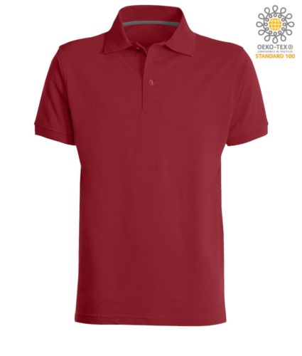 Short sleeved polo shirt with three buttons closure, 100% cotton, bordeux colour