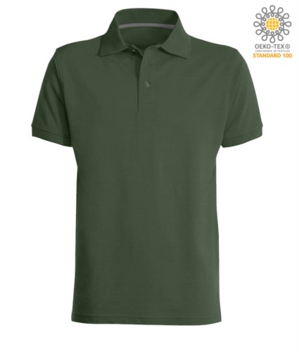 Short sleeved polo shirt with three buttons closure, 100% cotton, green colour