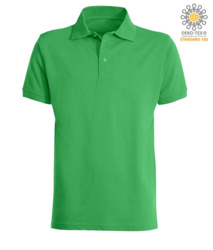 Short sleeved polo shirt with three buttons closure, 100% cotton, Jelly Green colour