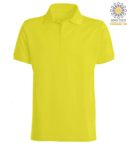 Short sleeve polo shirt with ribbed cotton sleeve bottoms. Color Lime
