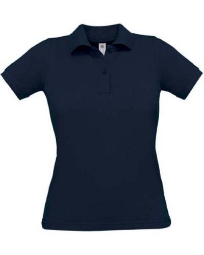 Women short sleeved polo shirt, two matching buttons, navy blue