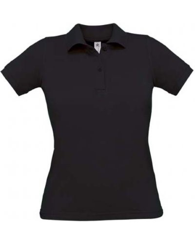 Women short sleeved polo shirt, two matching buttons, color black