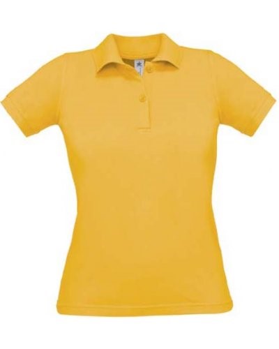 Women short sleeved polo shirt, two matching buttons, color gold