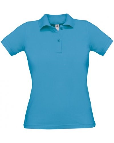 Women short sleeved polo shirt, two matching buttons, color atoll
