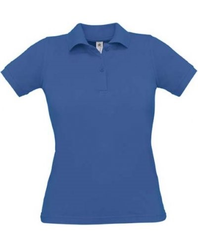Women short sleeved polo shirt, two matching buttons, color royal blue 