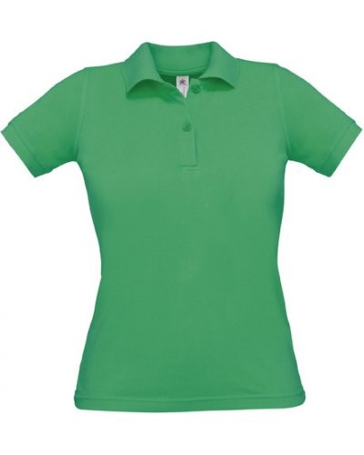 Women short sleeved polo shirt, two matching buttons, color Kelly Green 