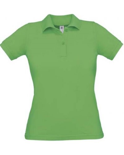 Women short sleeved polo shirt, two matching buttons, color real green 