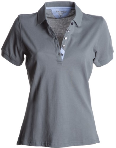 Women short sleeved polo shirt, five-button closure, rib collar, 100% cotton piquet fabric, street grey colour
