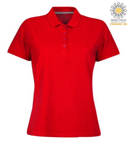 Women short sleeved polo shirt with four buttons closure, 100% cotton. red colour