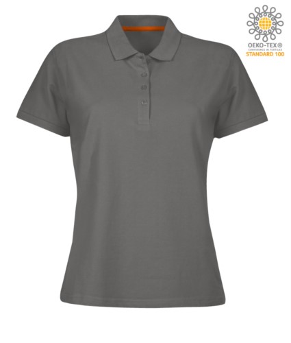 Women short sleeved polo shirt with four buttons closure, 100% cotton. smoke colour
