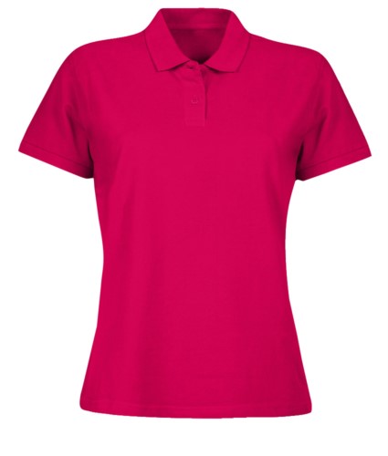 Women short sleeved polo shirt, two matching buttons, color fuchsia