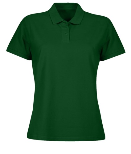 Women short sleeved polo shirt, two matching buttons, color bottle green