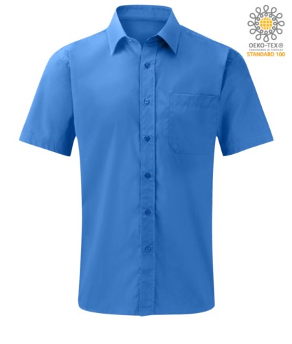 men short sleeved shirt polyester and cotton light blue color