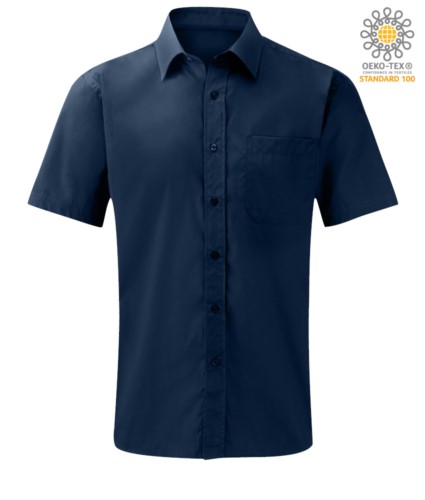 men short sleeved shirt polyester and cotton blue color