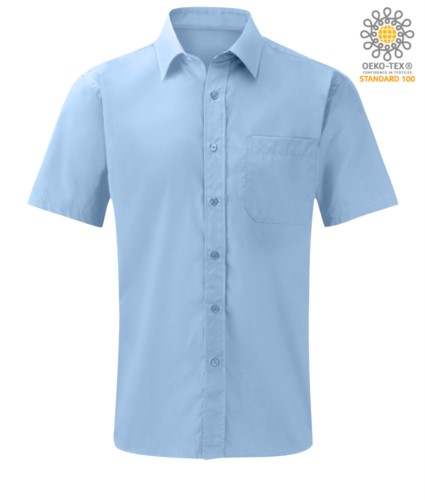 men short sleeved shirt polyester and cotton Bright Sky color