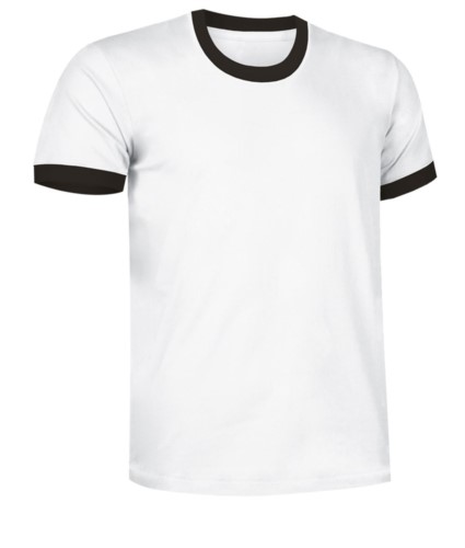 Short sleeve cotton ring spun T-Shirt with contrasting crew neck and sleeve bottoms, colour white and black