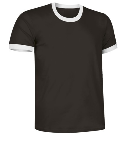 Short sleeve cotton ring spun T-Shirt with contrasting crew neck and sleeve bottoms, colour black and white