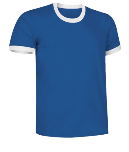 Short sleeve cotton ring spun T-Shirt with contrasting crew neck and sleeve bottoms, colour light blue and white