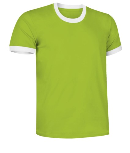 Short sleeve cotton ring spun T-Shirt with contrasting crew neck and sleeve bottoms, colour green and white
