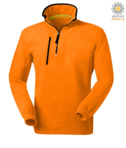 Short zip fleece, two pockets with one zipped pocket. Colour: orange
