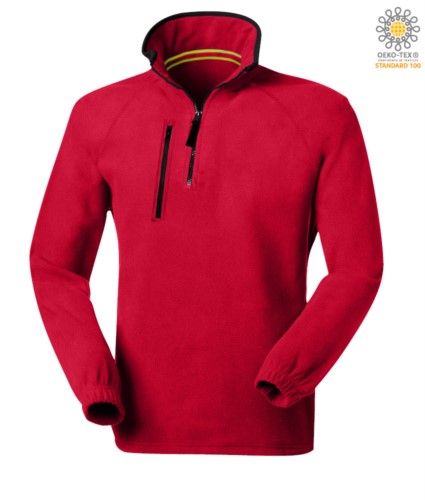 Short zip fleece, two pockets with one zipped pocket. Colour: red