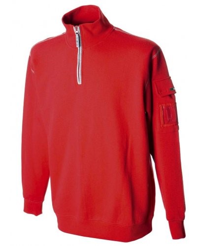 Red short-zip work sweatshirt with wolf neck 