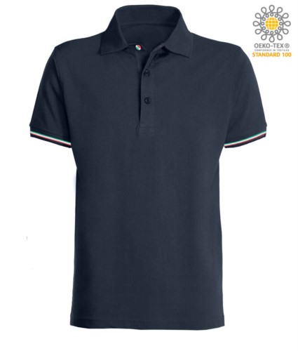Short-sleeved polo shirt in 100% cotton jersey with Italian tricolor profile on the sleeve edge, two matching buttons and one tricolor