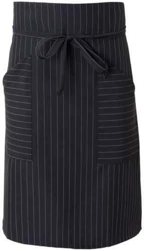 Cook apron with double pocket, fastened with a lace at the waist. Color:black pinstripe