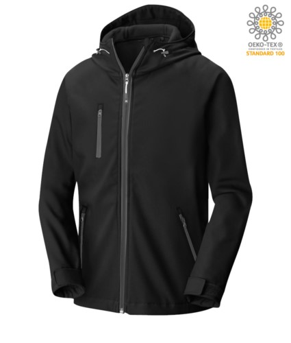 Two layer softshell jacket with hood, waterproof. Color: Black