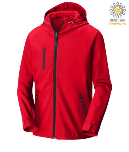 Two layer softshell jacket with hood, waterproof. Color: Red