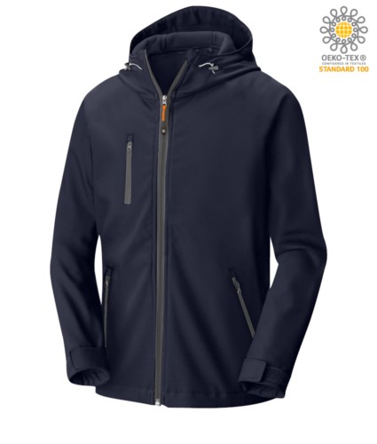 Two layer softshell jacket with hood, waterproof. Color: Blue