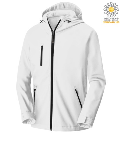 Two layer softshell jacket with hood, waterproof. Color: white