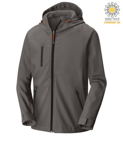 Two layer softshell jacket with hood, waterproof. Color: Grey