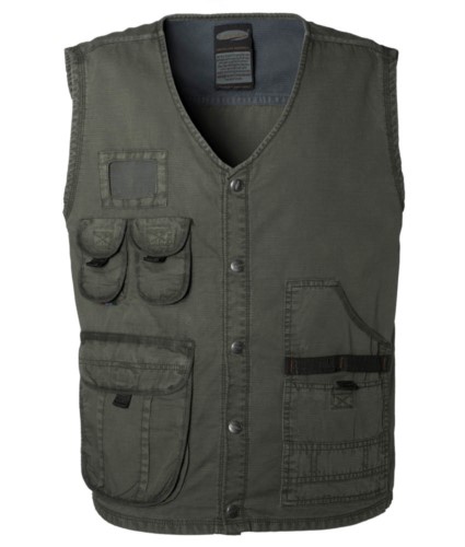 summer work vest multi-pockets dark green color 100% cotton