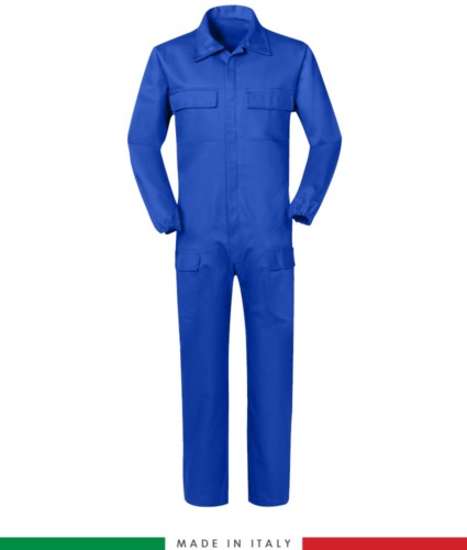 Multipro Coverall , multi-pocket, Made in Italy, elasticated cuffs, elasticated waist, certified EN 11611, EN 1149-5, EN 13034, CEI EN 61482-1-2:2008, EN 11612:2009,royal blue