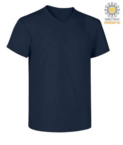 V-neck short-sleeved T-shirt in cotton. Colour navy blue