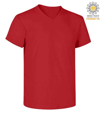 V-neck short-sleeved T-shirt in cotton. Colour red